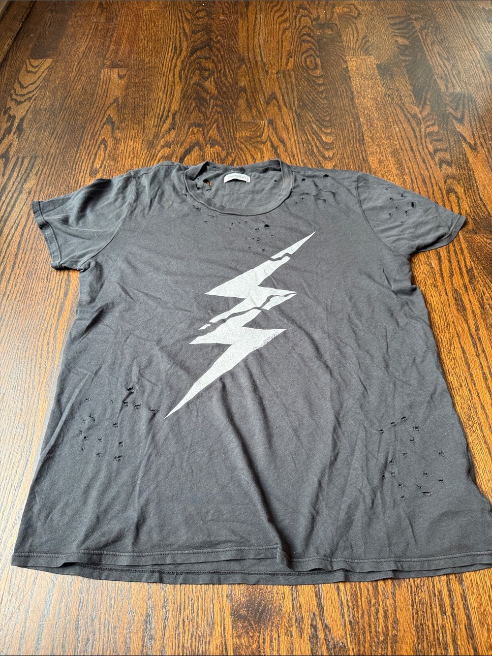 Lauren Moshi Black Graphic Lightning Bolt Crewneck T-Shirt
